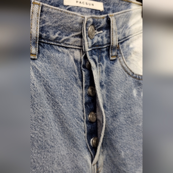 Pacsun Ultra High Rise Slim Jeans Women's 25 Blue White Button Fly Boho 90s Y2K - Picture 3 of 11